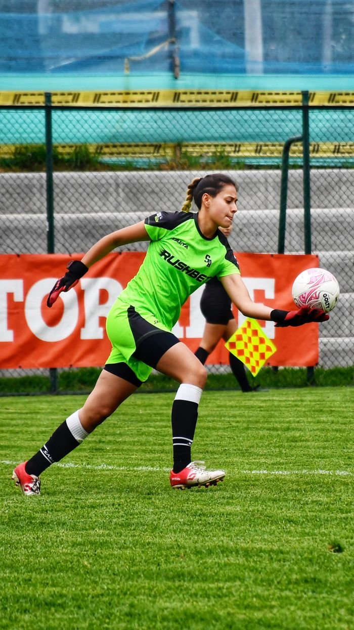The Art of Drawing Readers In: Your attractive post title goes here Young woman saving a goal during a soccer game on a green field.